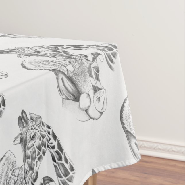 Toalha De Mesa Girafa de Natal e Papais noeis (Posição Original)