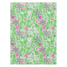 Toalha De Mesa Girafas Preppy Rosa Verde Lírio 