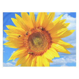 Toalha De Mesa Girassol Amarelo e Abelhas no Céu Azul - Verão