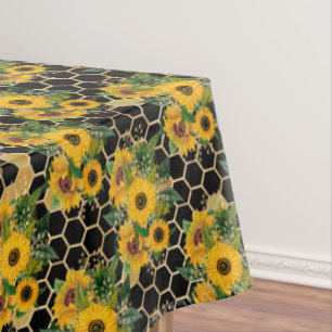 Toalha de Mesa Girassol Colmeia Favo de Mel Dourad