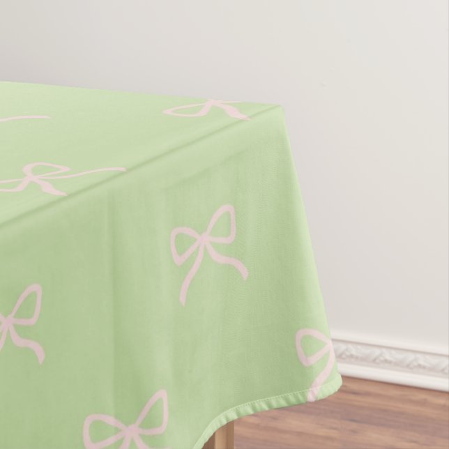 Toalha De Mesa Girly Elegant Green & Pink Bow Pattern Spring (Posição Original)