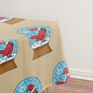 Toalha De Mesa Globo de Neve com Cardeal Vermelho Bonito