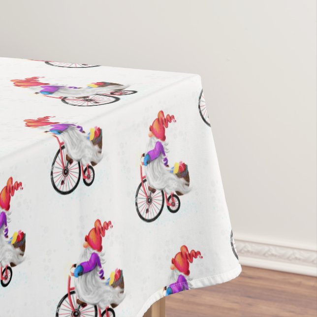 Toalha De Mesa Gnomo de Tablecloth de Natal com Bike e Gifts (Posição Original)
