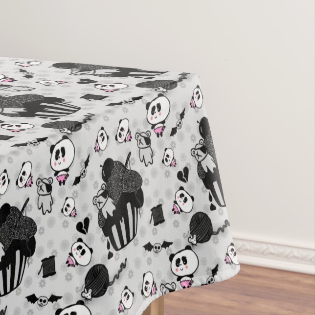 Toalha De Mesa Gótico Panda Baby Skull Cupcakes Doodles (Posição Original)