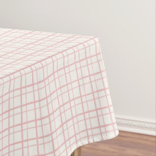 Toalha De Mesa Grade Orgânico Desenhado à Mão Xadrez Ballet Rosa