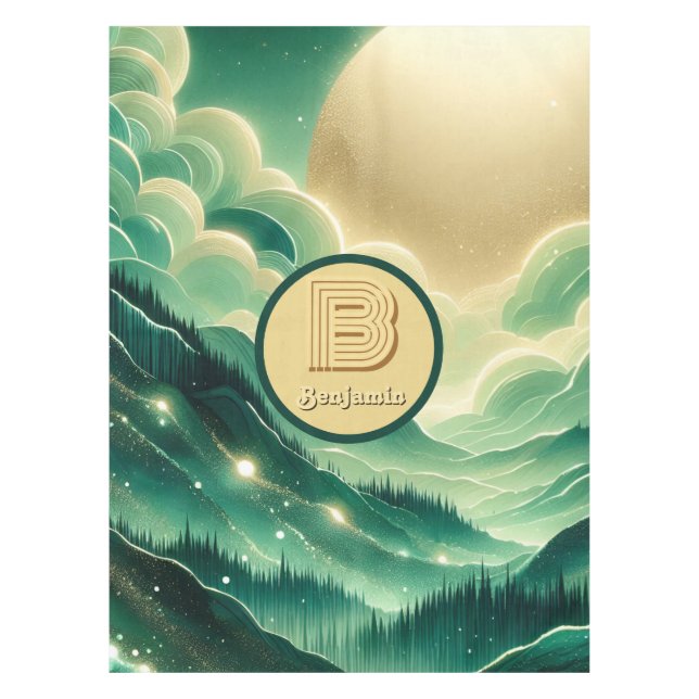 Toalha De Mesa Gradient Emerald Kelly Green Glitter Monograma (Frente)