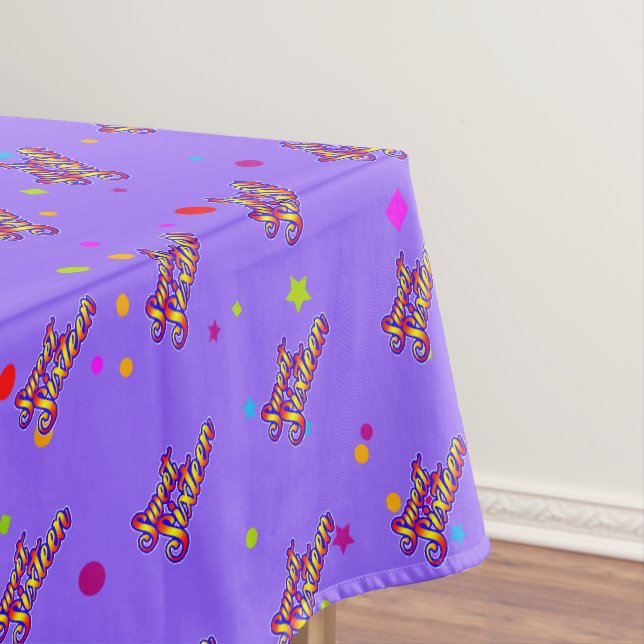 Toalha De Mesa Gradiente Decorativo Estilizado Doce 16 em Roxo (Posição Original)