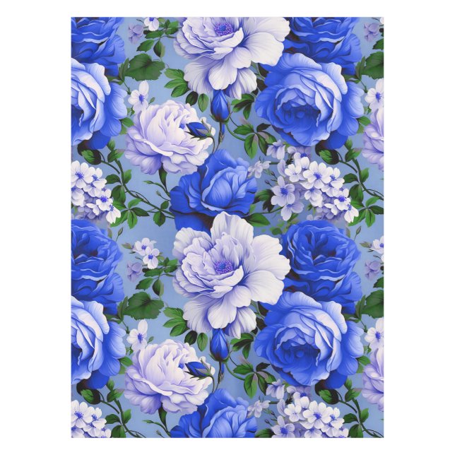 Toalha De Mesa Grande Flor Rosa Azul Retro (Frente)