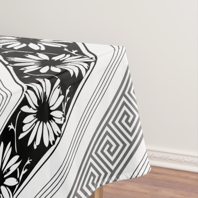 Toalha De Mesa Grego - Chaves e margaridas preto e branco (Posição Original)