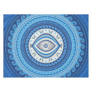 Toalha De Mesa Grego Mati Mataki - ornamento grego do olho mau