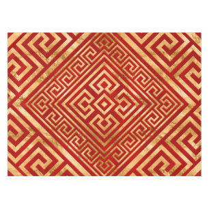 Toalha De Mesa Grego Meander - Chave Grega - Dourado no Vermelho 