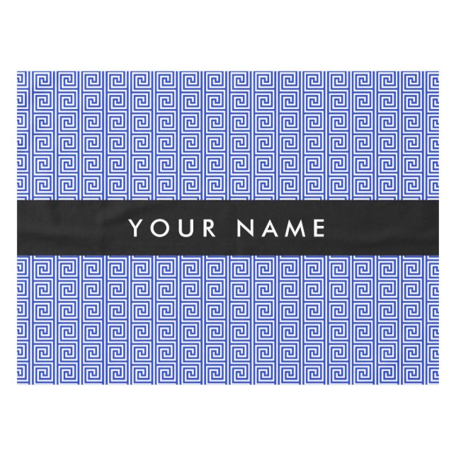 Toalha De Mesa Grego Meander Key Blue, Seu Nome, Personalize (Frente (Horizontal))