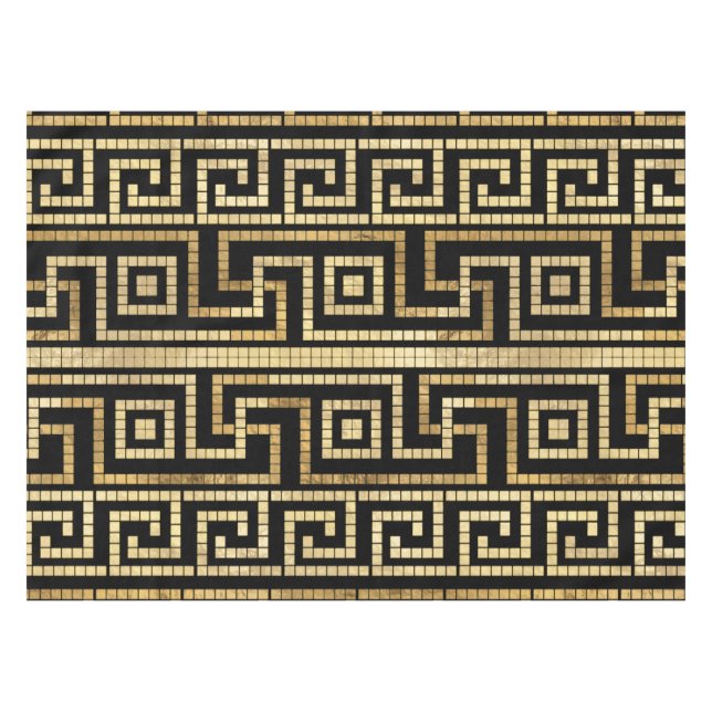 Toalha De Mesa Grego-mosaico meandro-chave grega preto e Dourado (Frente (Horizontal))