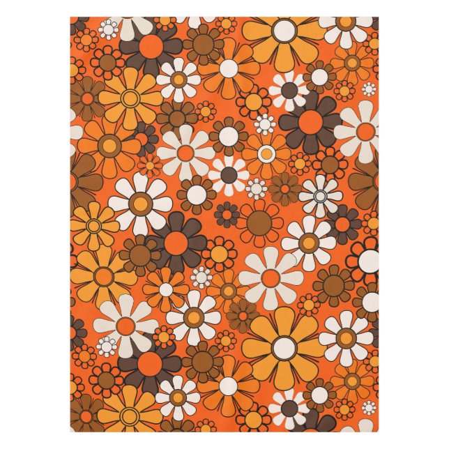 Toalha De Mesa Groovy 70s Autumn Retro Floral Orange (Frente)