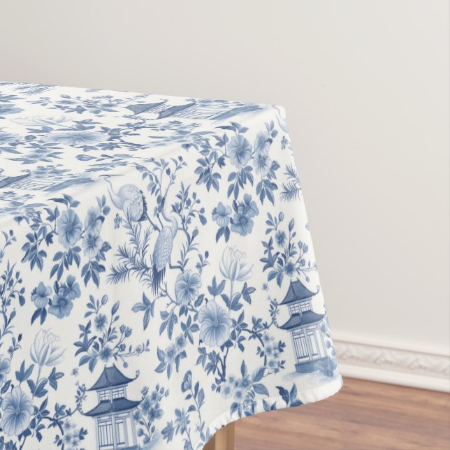 Toalha De Mesa Grua Azul Chinoiserie (Posição Original)