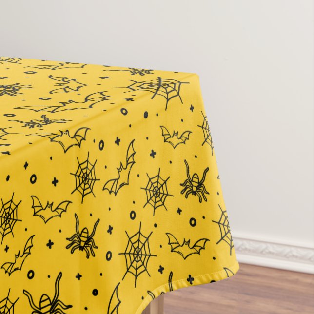 Toalha De Mesa Halloween Bats Spiders Web em Pequeno Amarelo (Posição Original)