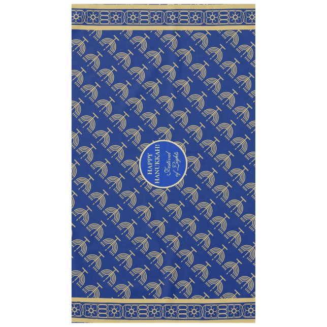 Toalha De Mesa Hanukkah Festival Party Gold Menorah blue pattern (Frente)