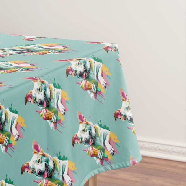 Toalha De Mesa Happy Dog eating an ice-cream (Posição Original)