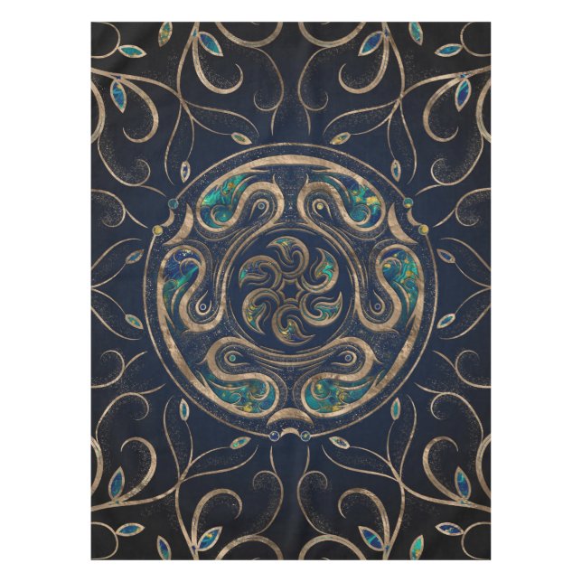 Toalha De Mesa Héate Rodo Ornamento Marble e Dourado (Frente)