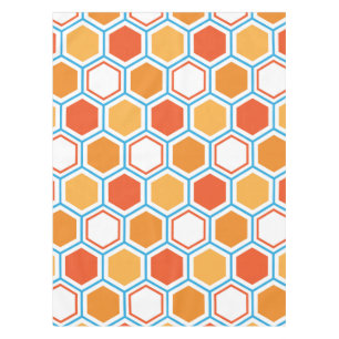Toalha De Mesa Hexágono em laranja, azul e branco