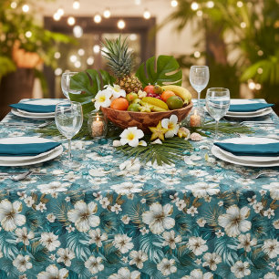 Toalha De Mesa Hibisco Tropical Floral Azul Turquesa