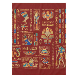 Toalha De Mesa Hieróglifos egípcios e divindades em vermelho