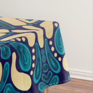 Toalha De Mesa Hipster Dourado Emerald Blue Tribal Artsy Damask