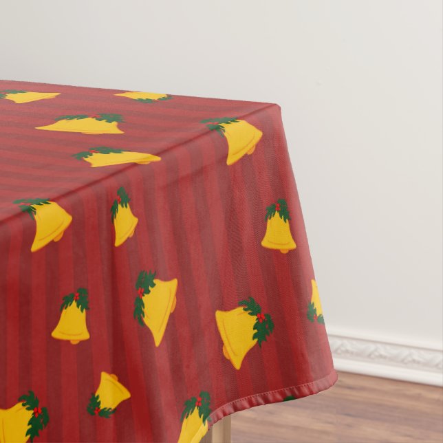 Toalha De Mesa Holiday Red Gold Stripe Bells Christmas (Posição Original)