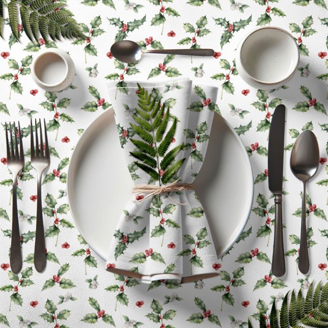 Toalha De Mesa Holly and Mistletoe All Over Christmas  (Holly and Mistletoe Christmas Tablecloth)