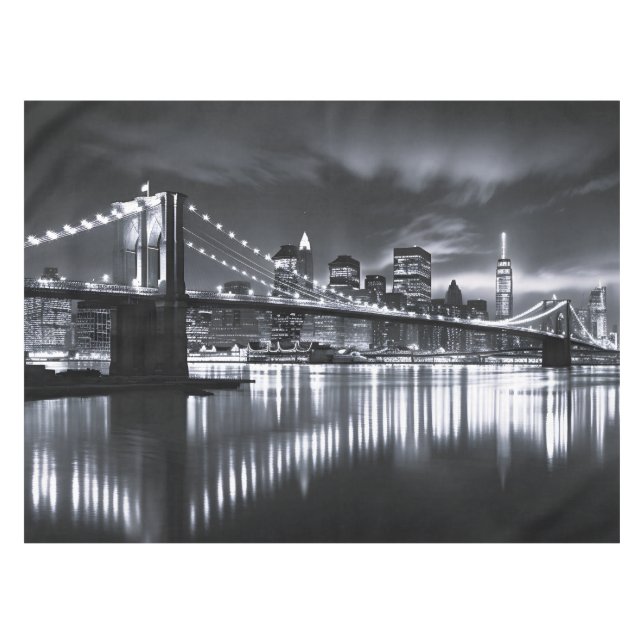 Toalha De Mesa Horizonte de Nova York Ponte de Brooklyn Monocromá (Frente (Horizontal))