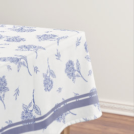 Toalha De Mesa Hortênsia Azul e Branco Padrão Toile Botânico