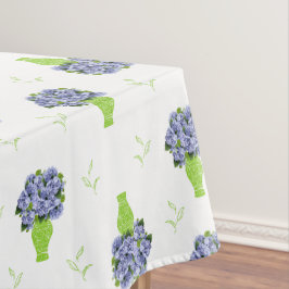 Toalha De Mesa Hortênsia Azul em Padrão Floral de Vaso Verde