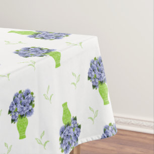Toalha De Mesa Hortênsia Azul Vaso Verde Padrão Costeiro