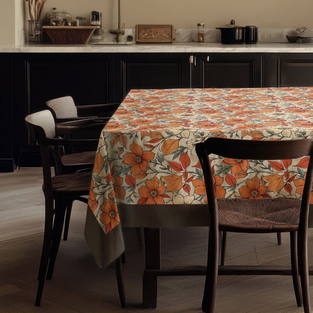 Toalha De Mesa Horticultura de outono, terracotta, flores brancas (Charming autumn terracotta white flowers brown tablecloth)
