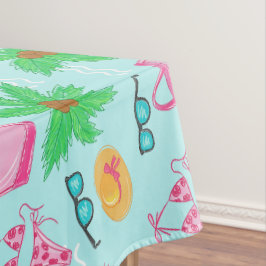 Toalha De Mesa Ícones de Praia de Verão Preppy / Azul Costeiro