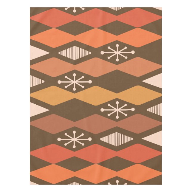 Toalha De Mesa Idade Atômica Geométrico Marrom Laranja (Frente)