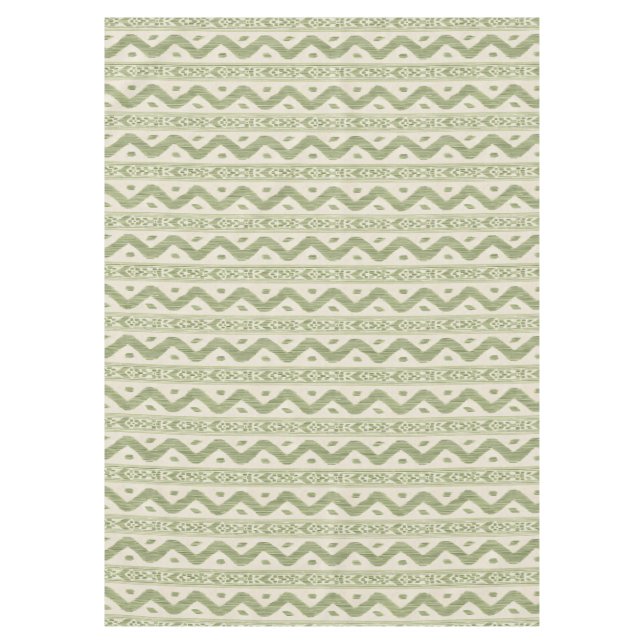 Toalha de Mesa Ikat Verde e Creme, Tecido de Grand (Frente)