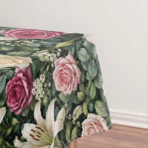 Toalha De Mesa Ilustração Botânica Floral de Magnólia Luxuriante