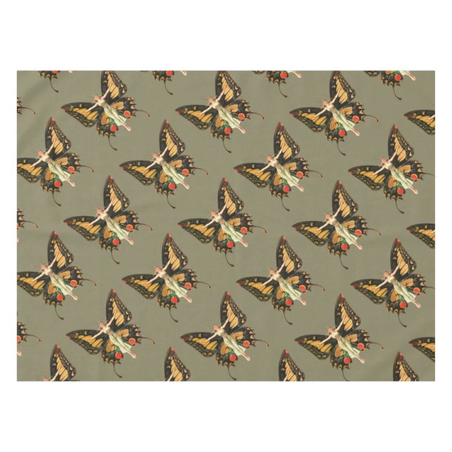 Toalha De Mesa Ilustração da Mulher Voando Borboleta Flapper (Frente (Horizontal))