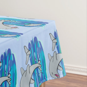 Toalha De Mesa Ilustração de desenho animado de golfinhos alegres