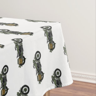 Toalha De Mesa Ilustração de desenho animado de motocicleta milit