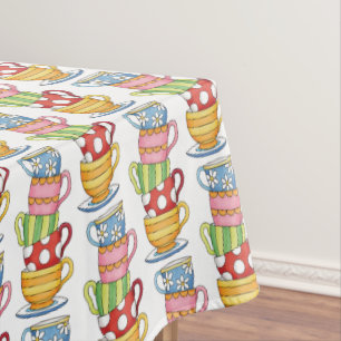Toalha De Mesa Ilustração do Teatime de Teacups Empilhados