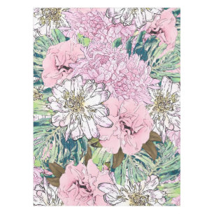Toalha De Mesa Ilustração Floral Branco e Rosa Brilhante