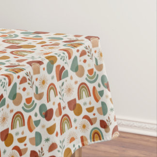 Toalha De Mesa Ilustração Geométrica do Sol Arco-Íris Retro Boho