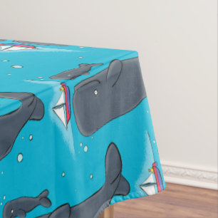 Toalha De Mesa Imagem de desenhos animados de baleias-brancas e e