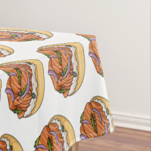 Toalha De Mesa Imagem do desenho animado do bagel de salmão