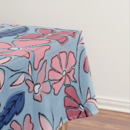 Toalha De Mesa Impressão de Bloco Floral Desenhado à Mão Rosa e A