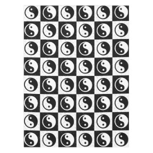Toalha De Mesa Impressão do bloco Zen Yin-yang, branco preto, mar