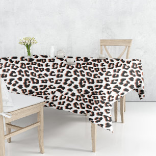 Toalha De Mesa Impressão Preta Castanho e Leopardo Branco