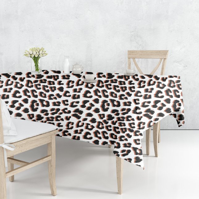 Toalha De Mesa Impressão Preta Castanho e Leopardo Branco (Black Brown and White Leopard Print Tablecloth by Looly Elzayat
)